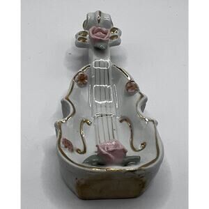 Vintage Mid Century THAMES BONE CHINA Flowered Hand Painted Violin Trinket Dish